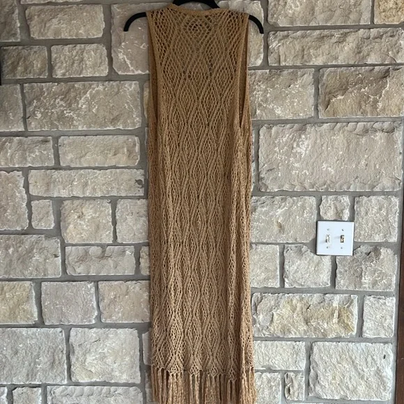 Long Open Weave Tan Duster - Picture 1 of 5